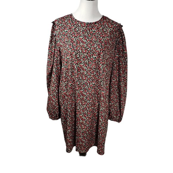 Boohoo Women's size 12 Black Floral Long Sleeve Lightweight Dress - Picture 1 of 7